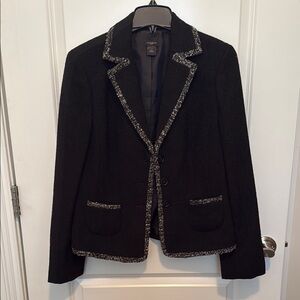 Ann Taylor Black and White Blazer with Elegant Trim